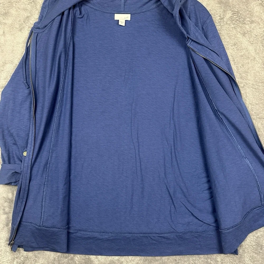 J Jill Hooded Jacket Women's‎ XL Blue Slouchy Pockets Roll Tab Sleeves Full Zip